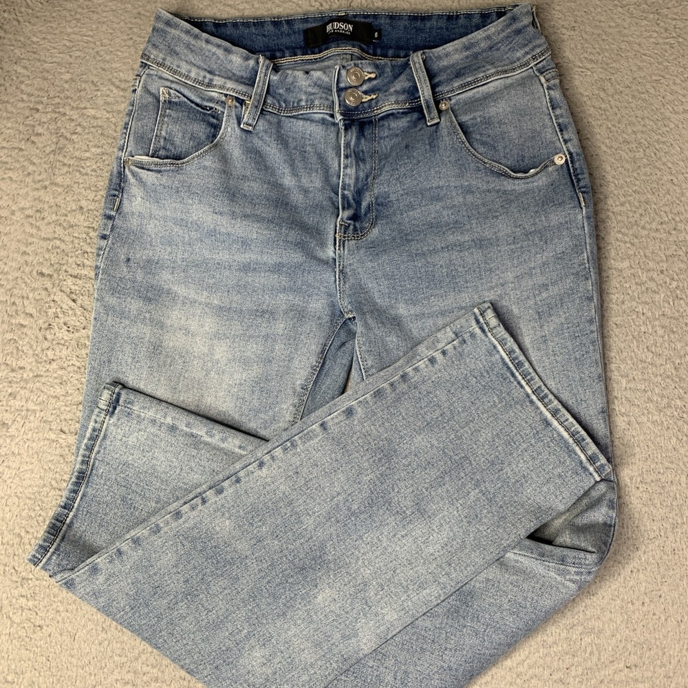 Hudson Jeans Womens 6 Light Wash Blue Straight Leg Stretch Denim Flap Pockets